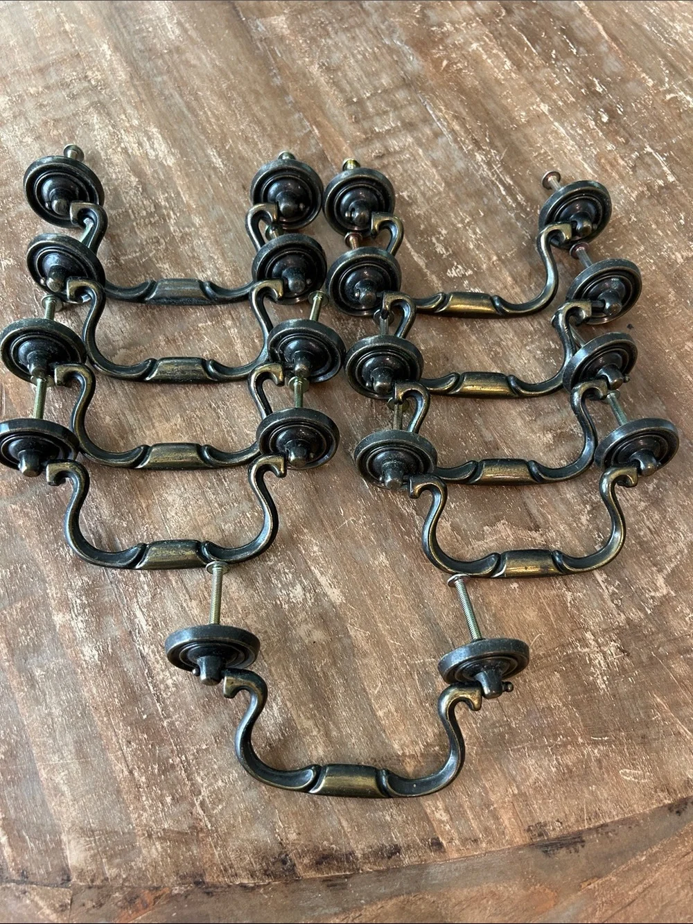 Antique-Style Brass Black Drawer Pulls - Set of 9
